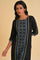 Plus Size Black Straight kurta With Printed Central Panel