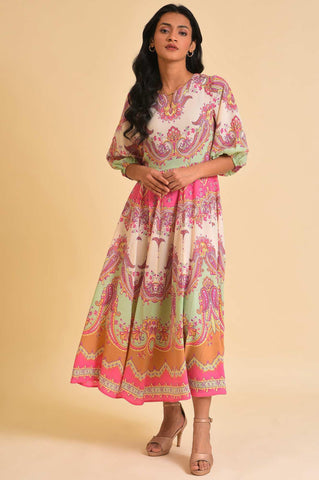 Soft Multi-Coloured Paisley Printed Panelled Dress