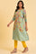 Green Printed kurta With Decorative Side Metal Ring