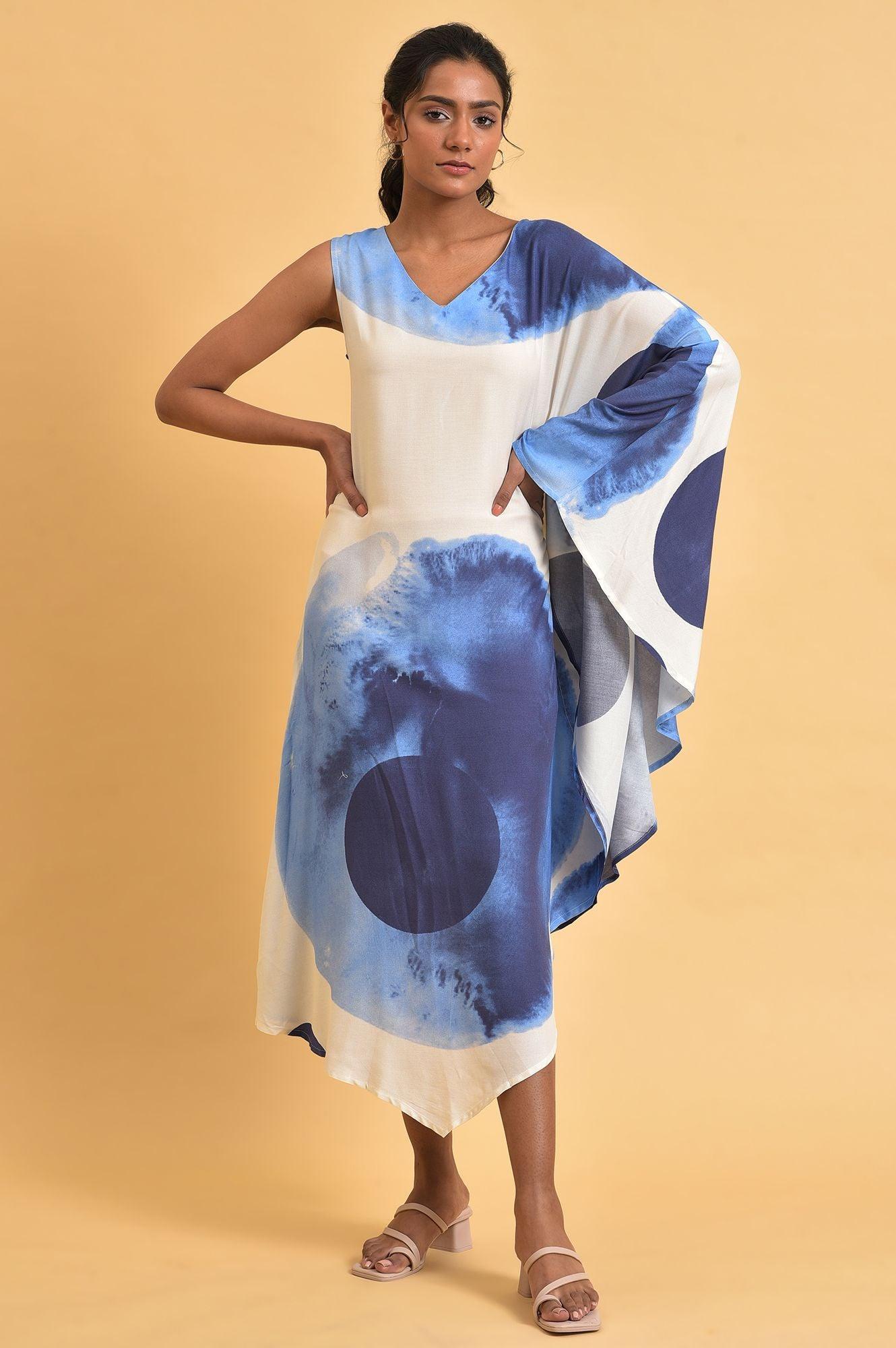 Blue One-Sided Sleeve Kaftan Dress