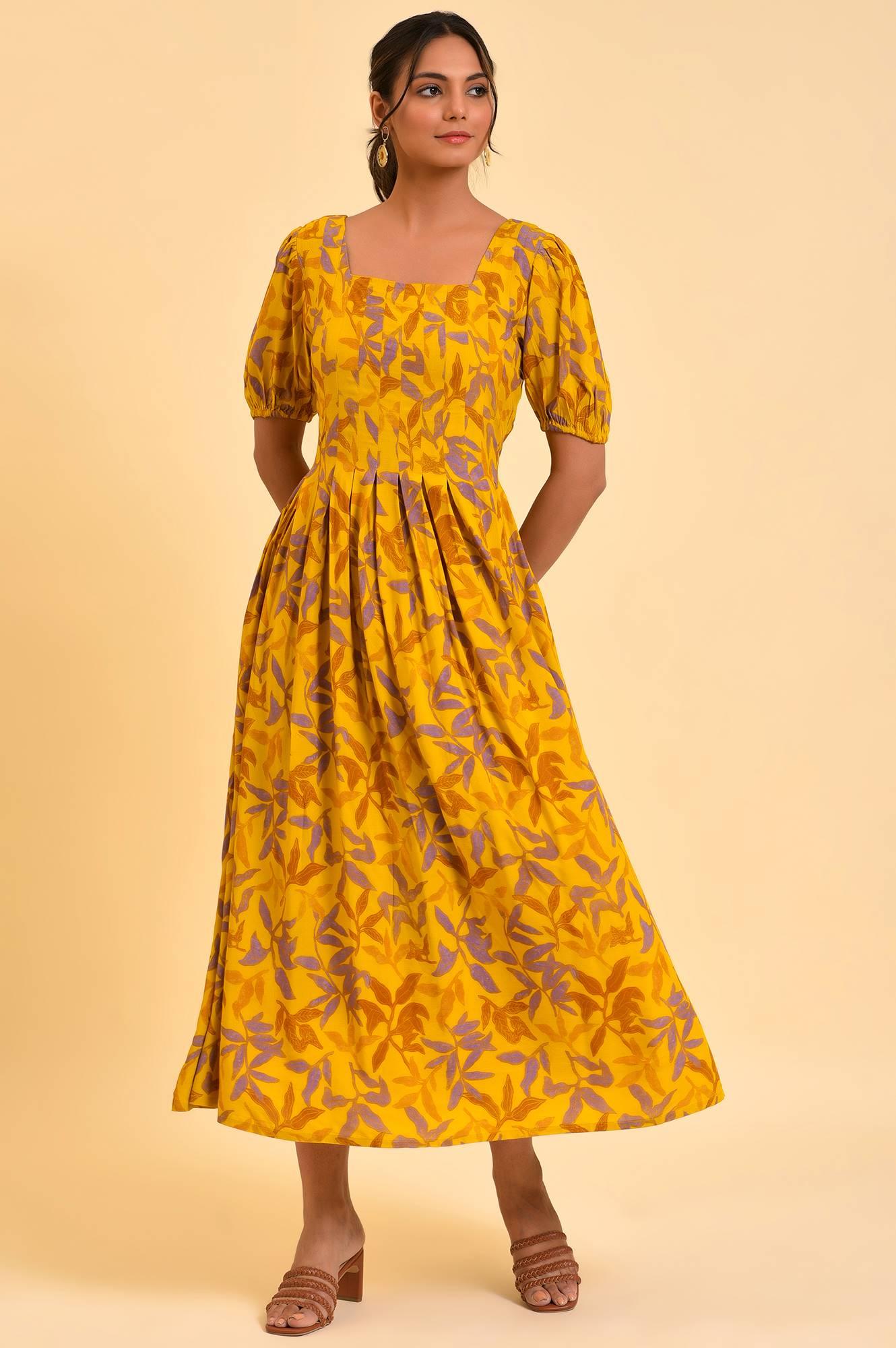 Yellow Pleated Long Summer Maxi Dress