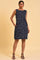 Blue Striped & Embroidered Sheath Dress