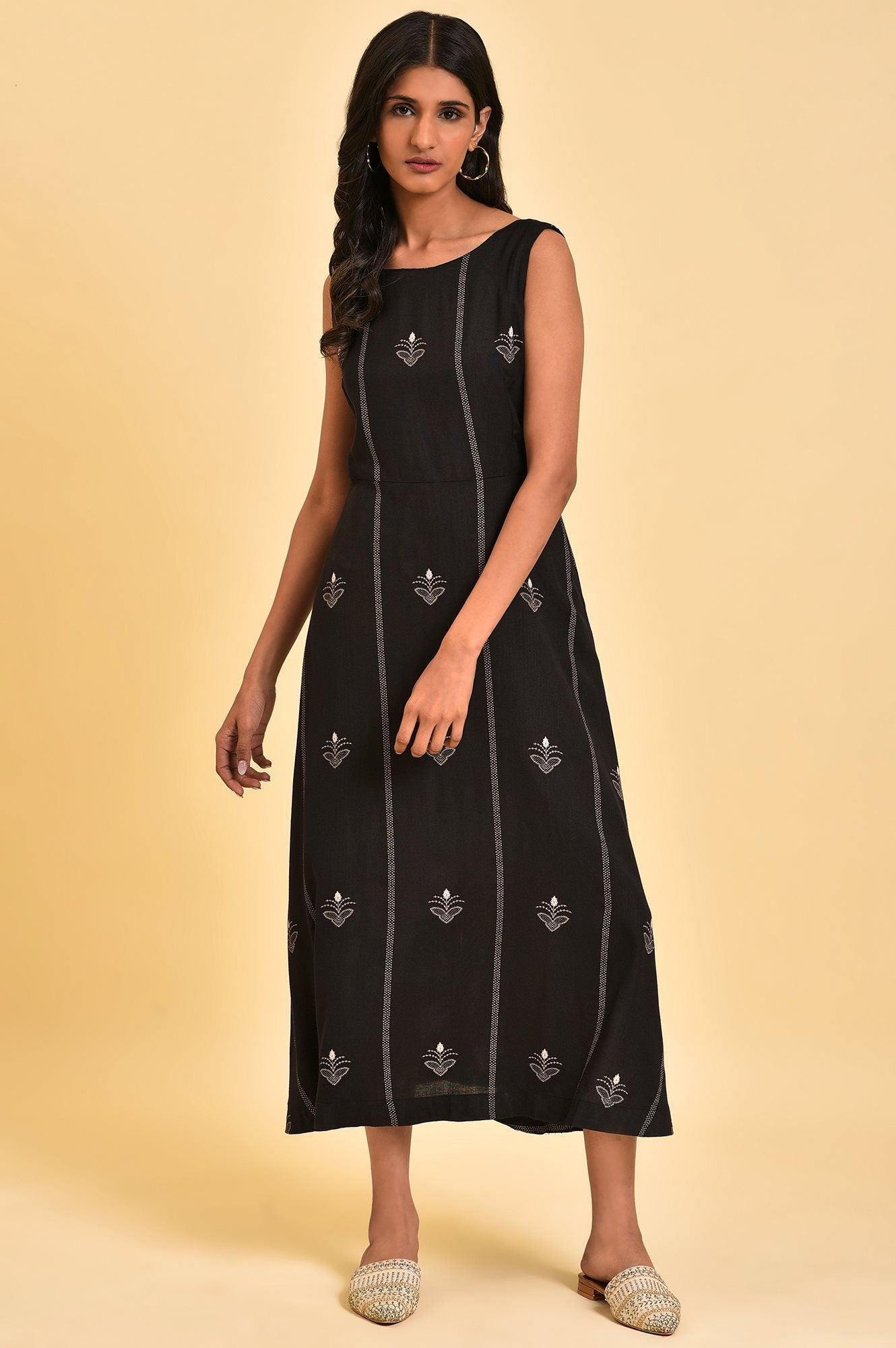 Black Sleeveless A-line Long Dress