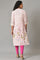 Light Pink Floral Printed kurta In Mandarin Collar