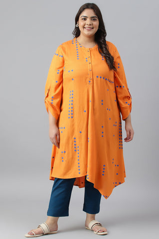 Orange Printed Asymmetrical Plus Size kurta