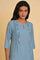 Blue Printed kurta With Embroidery