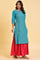 Plus Size Blue Round Neck Dobby kurta With Sequins