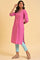 Plus Size Pink Floral Embroidered kurta In Textured Fabric