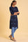 Navy Blue Printed High-Low kurta