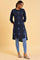 Navy Blue Printed High-Low kurta