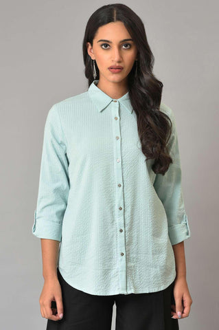 Light Blue Western Button-Down Top