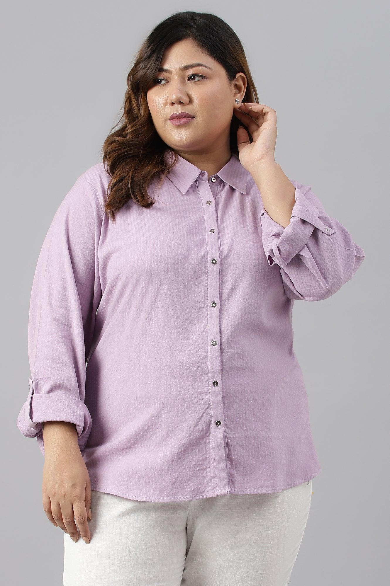 Light Purple Shirt Collar Plus Size Top