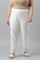 Ecru Slim Pants With Lace Hemline