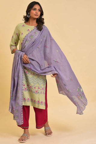 Purple Voile Dupatta With Floral Print