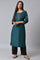 Teal Embroidered Round Neck kurta