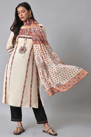 Ecru Straight Printed kurta Set