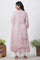 Pink Floral Printed A-Line Kurta, Pants And Kota Dupatta Set