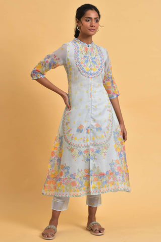 Light Blue Printed Kota kurta Set