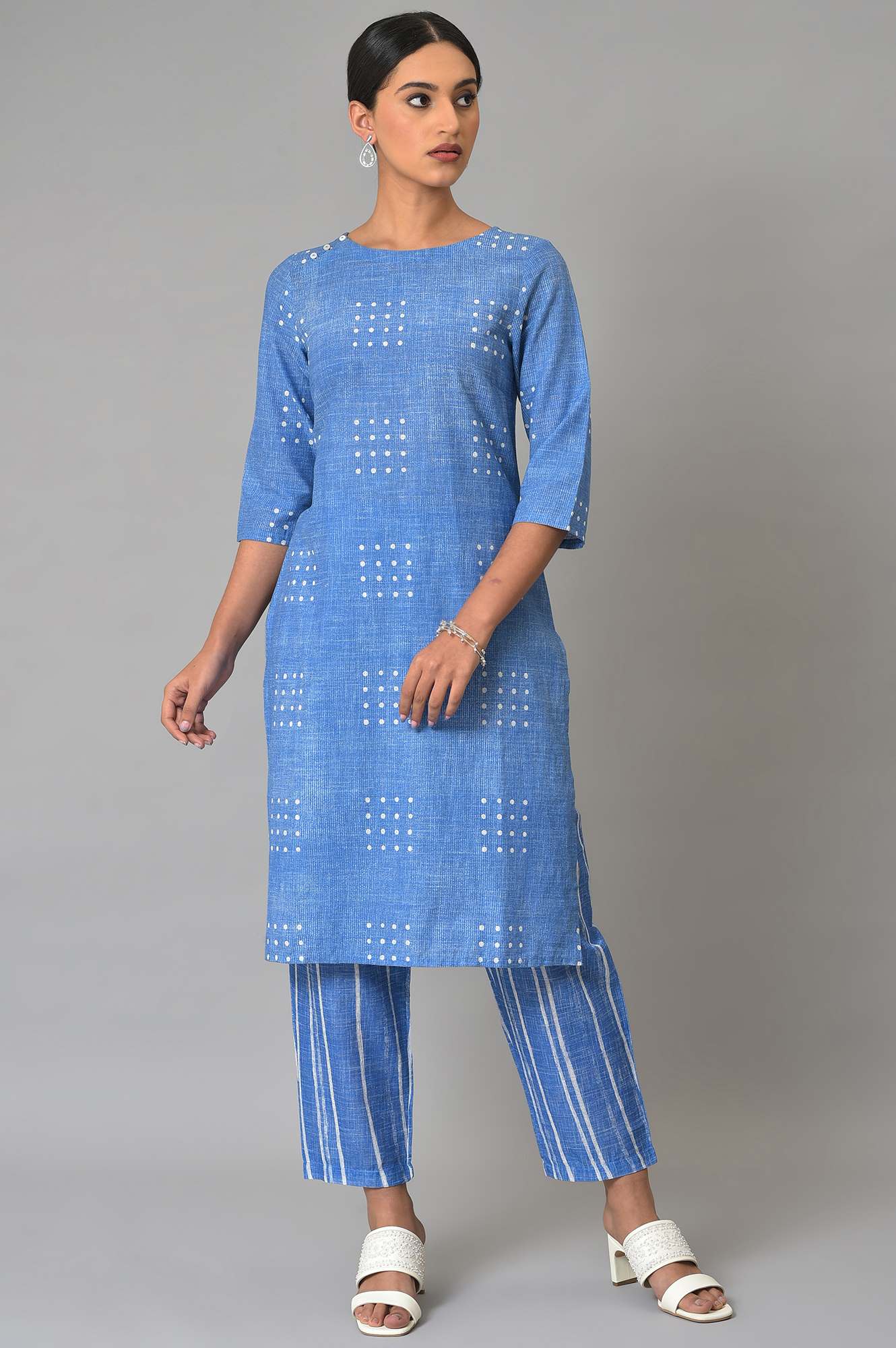 Blue Printed Kurta And Pants Co-Ord Set