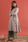 White Multi-Coloured Hand Block Print Flared Kurta