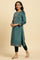 Teal Green Velvet Embroidered Festive Winter Kurta