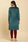 Teal Green Embroidered Velvet Winter Kurta