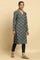 Green Printed Winter Kurta With Embroidery