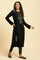 Black Paisley Embroidered Winter Flared Kurta And Tights Set