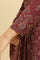 Maroon Printed Acrylic Kurta, Pants And Shawl Set