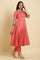 Pink Embroidered Anarkali Kurta, Pants & Printed Dupatta Set