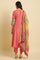 Pink Embroidered Anarkali Kurta, Pants & Printed Dupatta Set