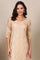Beige Foil Printed Straight Kota Kurta with Embroidered Neck