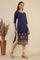 Blue Printed Sequins Straight Kurta