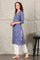Blue Small Buti Floral Printed Straight Kurta With Lace V-Neck
