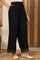 Black Solid Rayon Parallel Pants With Embellished Organza Hemline