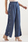 Blue Solid Wide Leg Denim Palazzo With Side Buttons