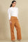 Brown Solid Straight Fit Cotton Pants With Elasticated Waist