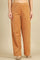 Brown Solid Straight Fit Cotton Pants With Elasticated Waist