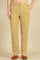 Beige Solid Cotton Blend Straight Pants