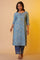 Blue Floral Gold Print Sequined Straight Cotton Kurta