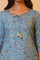Blue Floral Gold Print Sequined Straight Cotton Kurta