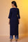 Blue Solid Embroidered Straight Woven Kurta