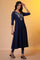 Blue A-line Striped Embroidered Kurta