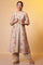 Beige Printed Sleeveless Kurta, Floral Gilet and Trouser Set