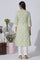 Light Green Cotton Printed Kurta With Lace