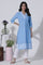 Blue Schiffli Kurta With Overlapping Neckline