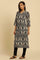 Black Paisley Printed Cotton Kurta