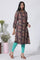 Dark Brown Floral Printed Straight Kurta