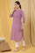 Purple Cotton Textured Embroidered Kurta