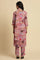 Pink Floral Printed Rayon Kurta, Pants And Dupatta Set